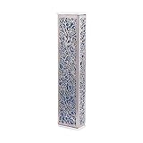 EMANUEL Yair Wide Mezuzah Case for Door | Lazer Cut Pomegranates Filigree Design (Blue MJ-2C)