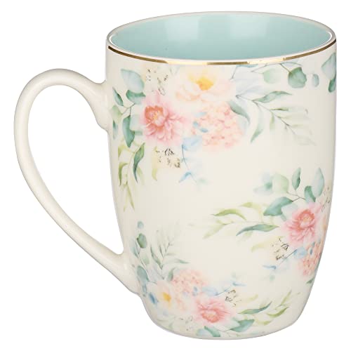Christian Art Gifts Motivational Ceramic Coffee And Tea Mug For Women: Walk By Faith, Not By Sight - 2 Corinthians 5:7 Bible Verse Novelty Inspiring Hot Beverage, Pastel Blue And Multifloral, 12 Oz. #TOP1