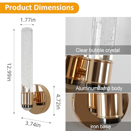 Image of Bubble Crystal Wall sconces Set of Two, LED10W 4000K Neutral Light Colour Temperature, Gold Colour, Modern Light Luxury Style Wall Light, Suitable for Bedroom Bedside, Corridor, Living Room (Gold)