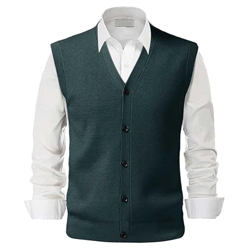 Stylish Men's Tank Tops for Autumn and Winter - Buckle Sweater Vest V Neck Pure Wool Collarless Design Versatile