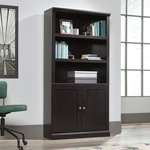 Sauder Miscellaneous Bookcase With Doors, L: 35.28" X W: 13.23" X H: 69.76", Estate Black Finish #TOP1