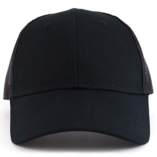 Armycrew Youth Size Kid's Cotton Twill 6 Panel Trucker Mesh Baseball Cap - Black #TOP1