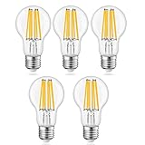 💡【BAJO CONSUMO DE ENERGÍA】Estas bombillas filamento led e27 regulable son equivalentes a bombillas halógenas de 80w, que pueden ahorrar más del 90% de energía que las bombillas tradicionales. Gracias a los materiales ecológicos de alta calidad con certificación CE, no contiene plomo ni mercurio y no produce radiación ultravioleta u otra radiación dañina.