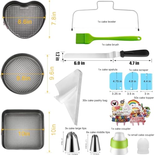 zhonglinhua99pcs Cake Pan Set with Removable Base, Cake Decorating Supplies with 3 Nonstick Bakeware Springform Pans (8" 9" 10"), Numbered Icing Piping Tips and Other Baking Supplies for Cheesecake by zhonglinhua - Image 2