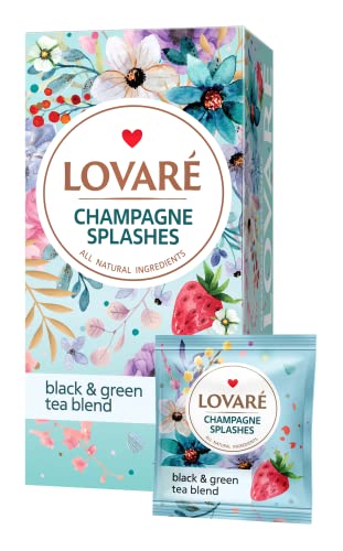 Individually Wrapped Tea Bags By Lovare Made In Ukraine - Black And Green, Floral, Passion Fruit, Huchlebbery Herbal Set With Flowers - Gift Box For Blooming Tea Lovers Men & Women - 48 G (24 Tea Bags X 2 G Each) (Сhampagne Splashes) #TOP6