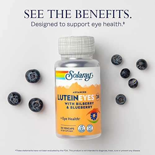 Image of SOLARAY Advanced Lutein Eyes 24mg with Bilberry Extract and Blueberry Extract, Eye & Macular Health Support Supplement Supplying Zeaxanthin from Marigold, Vegan, 30 Servings, 30 VegCaps
