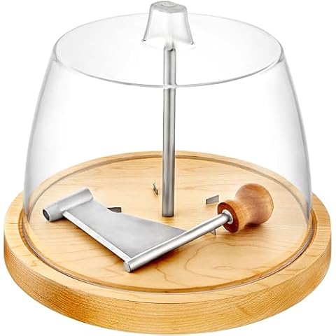 Modern Innovations Cheese Curler, Tete de Moine Cheese Curler, Cheese Shaver for Hard Cheese and Chocolate, Girolle Cheese Shaver, Wood Cheese Curler with Stainless Steel Knife and Acrylic Lid Cover