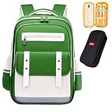 Mochila escolar infantil resistente ? ?gua grande capacidade e moderna, para crian?as menino e menina (Verde)