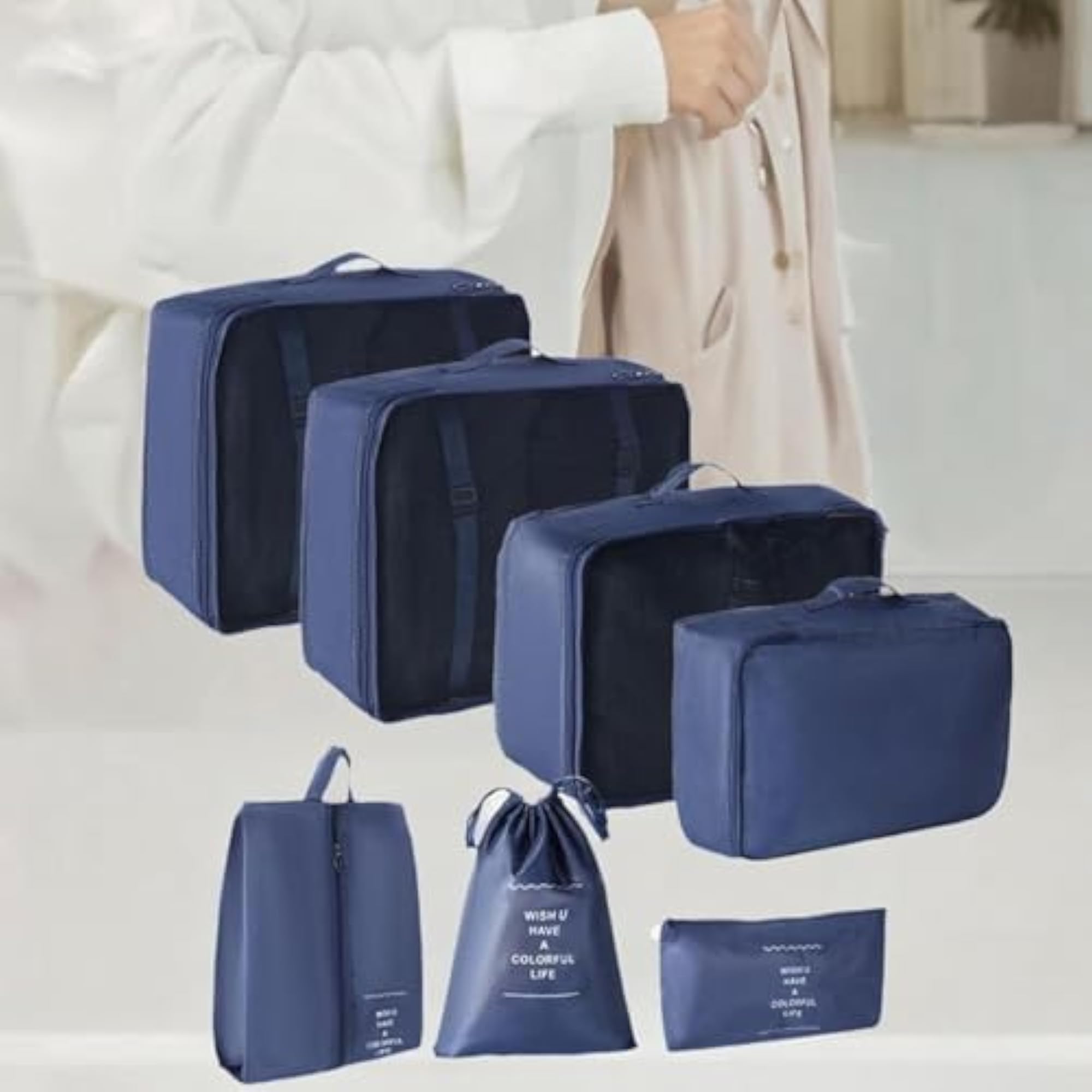 7x Packing Cubes for Suitcase Travel Bags, Navy