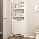 LHIUGE Behind The Door Bookshelf,5-Shelf Bookcase with Storage and Privacy Doors, Wooden Storage Cabinet Behind The Door Suitable for: Bedroom, Living Room, Office(White)