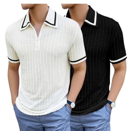 Image of GRECIILOOKS Polo T Shirt for Men | Textured Polo T Shirts for Men | Smart Casual Half Sleeve Mens T-Shirt, Breathable Cotton Knit Collar T Shirts
