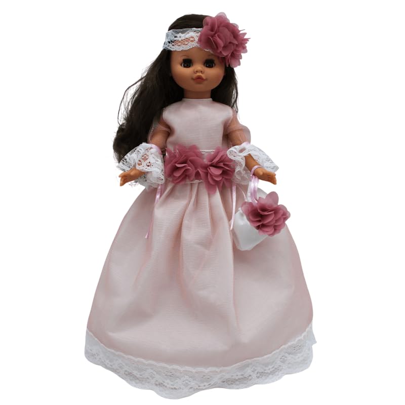 FOLK Muñeca comunión Sintra Artesanía Original 40 cm. colección Vestido Lujo Falda Larga Zapatos Piel. Fabricada en España