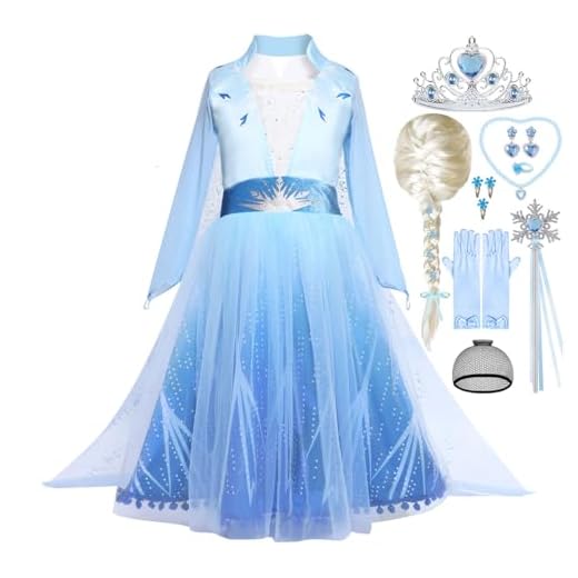 Snyemio Disfraz Princesa Elsa Niñas Vestido Reina de las Nieves con Peluca Accesorios para Carnaval Cumpleaños Halloween Navidad, 6-7 Años