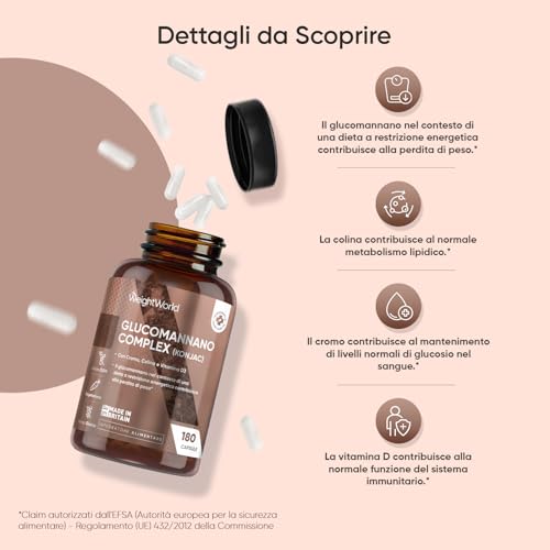 Glucomannano Complex Vegetariano In 180 Capsule Con Vitamina D3, B3, Cromo, Colina, Konjac, Il Glucomannano Nel Contesto Di Una Dieta A Restrizione Energetica Contribuisce Alla Perdita Di Peso (Efsa) - 3