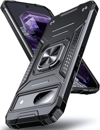 DASFOND Google Pixel 8A ケース 360度回転メタルリングキックスタンド付き 米軍MIL 耐衝撃 強化PCハードバック 傷つけ防止 スマホケース グーグルピクセル8A カバー 6.1 インチ ブラック