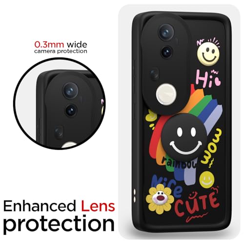 Image of Pikkme Back Cover for Vivo T4 Ultra 5G | Soft Silicone| Cute Rainbow Smile & 3D Cartoon Flower Design | Shockproof Raised Camera Protection Bumper Case (Black)
