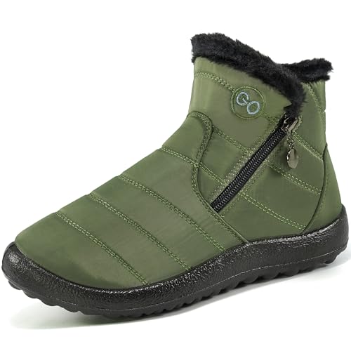 HARENCE Snow Boots for Women Winter Boot with Comfortable Warm Fur Lined Ankle Booties Outdoor Slip On Waterproof Short Boots