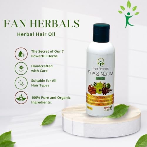 Image of Fine & Natural Hair Oil | Fan Herbals Ayurvedic Hair Oil - Advanced Herbal Repair Blend - Reduces Hair Fall & Premature Greying | Deeply Nourishes Scalp for Strong, Silky Hair | Boosts Hair Growth & Restores Natural Shine | 100ml