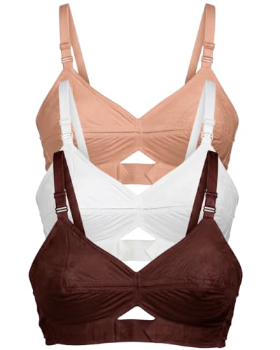 Image of Brida Kavya Xtra Soft Cotton Round Stitch Bra for Women | Full Coverage | Non-Padded | Wireless | Double Layer Support | Heavy Bust | Combo Pack | Colours May Vary