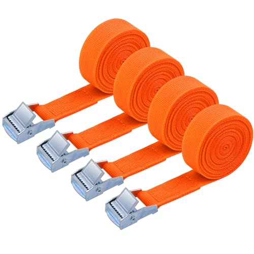 URAQT 4 Pcs 180kg Cinchas Correa de Amarre Rapido Hebilla, para Baca Coche, Portabicicletas, Surf, Bici, Kayak, Moto Resistente, 2M Naranja