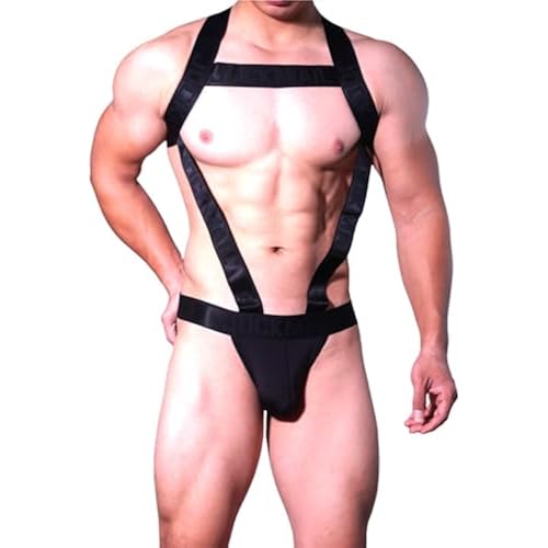 JOCKMAIL Mens Harness with Jockstrap Bodysuit Sexy Mens Shoulder Straps G-String Thong Shoulder Strap Fitness One-piecs