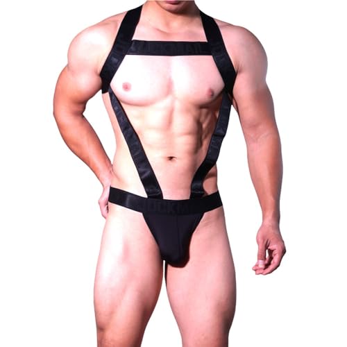 JOCKMAIL Mens Harness with Jockstrap Bodysuit Sexy Mens Shoulder Straps G-String Thong Shoulder Strap Fitness One-piecs