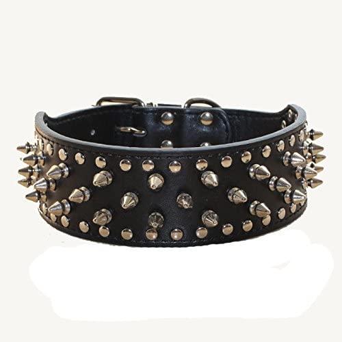 Haoyueer Leather Spiked Studded Medium & Large Dog Collars, Harnesses 2Pcs Matching Set For Pit Bull,Mastiff, Boxer, Bull Terrier #TOP2