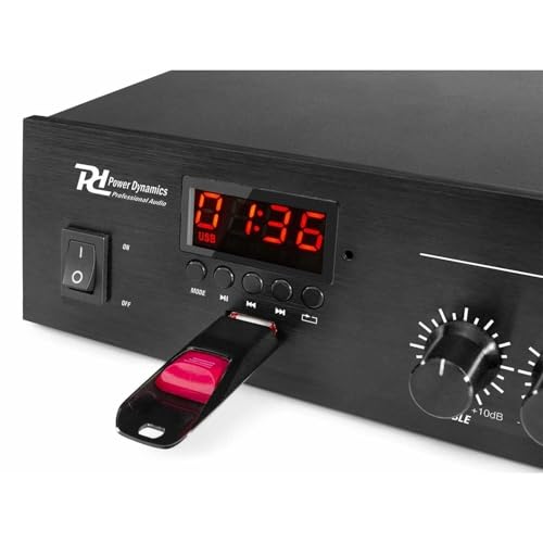 Power Dynamics PDM45 - Amplificateur 100V 45W RMS, Bluetooth, Idéal pour Les Petites Boutiques et Restaurants, Lecteur MP3, USB, AUX, Télécommande sans Fil – vue 2