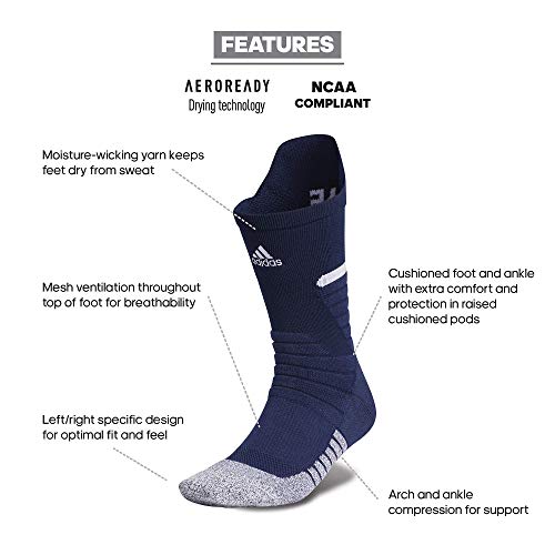 Adidas Unisex Adizero Football Cushioned Crew Socks (1-Pair), Team Navy Blue/White, Large #TOP1