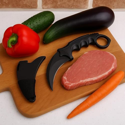 Image of Stainless Steel Utility Knife Sharp Blade Anti-Slip Ergonomic Grip Protective Sheath Included Portable & Lightweight Tool Ideal for Kitchen, Home,Outdoor, Camping & Everyday Cutting (Black)