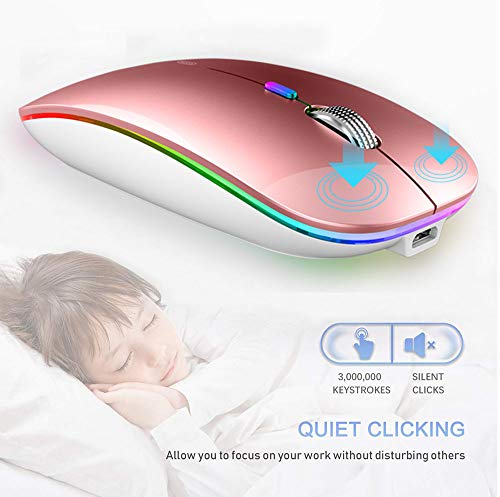 Coener M12 Mouse Senza Fili Bluetooth, Bluetooth 5.1 + 2.4G Wireless Ricaricabile Mouse Senza Fili Ottico Piccolo Portatile con Mouse USB per per Notebook, PC, Laptop, Computer, MacBook (Oro Rosa)