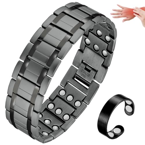 Cigmag Lymphdrainage Magnetarmband Herren Ultrastarke Magnete Edelstahl verstellbar mit Entnahmewerkzeug und Geschenkbox (Grau)
