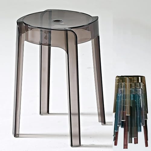 Set of 4 Stackable Plastic Backless Round Counter Stools with Whirl Design - Space-Saving Four-Legged Benches in Tea Color for Kitchen, Dining, or Bar Use