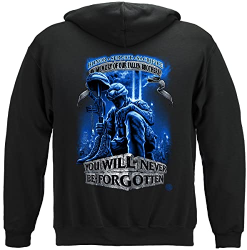 Patriotic Hooded Sweatshirt, 100% Cotton, Show Your Pride with our Patriotic Soldiers Cross Momorial Never Forget our Fallen Soldiers Long Sleeve Sweatshirts for Men or Women (XXX-Large) Black