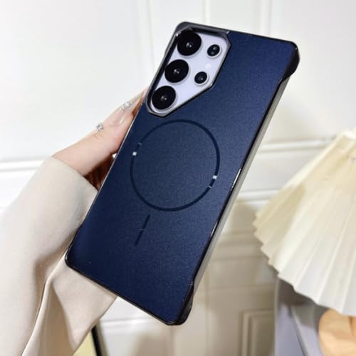 Coque mate Samsung S23 Ultra sans cadre bleu marine avec aimant intégré