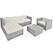 TecTake 800806 Set di Mobile di Rattan Sintettico, 2X Sedie 2X Panche Sgabello Tavolo con Piastra di Vetro Cuscino, Resistente ai Raggi UV, Arredamento da Giardino (Grigio Chiaro)
