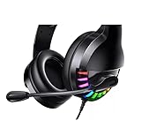  Cascos Gamer, Auriculares Gaming con luz led, audífonos Gamer con micrófono Adaptable, regulador de Sonido, Entrada USB y Jack, Compatible con Playstation, Nintendo, Xbox, PC y Otros. (Negro)