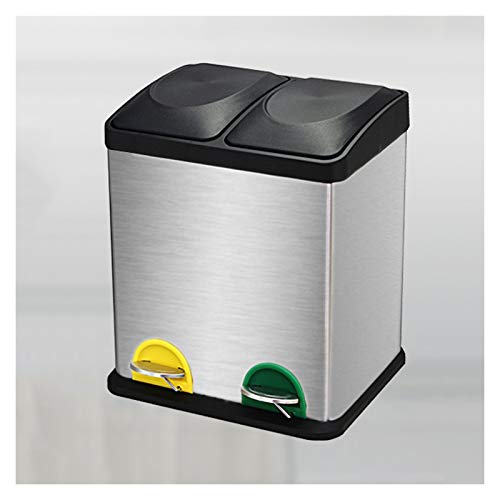 WOTZOV Abfalleimer Fußbetriebener Mülleimer mit Deckel Mülleimer aus Edelstahl mit großem Fassungsvermögen Haushaltsküche Trocken- und Nassmüllklassifizierung Mülleimer Mülleime