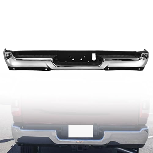 Chrome Rear Step Bumper Assembly for 2019-2024 Ram 1500 | with Sensor Holes Single Exhaust Only | NOT for Rebel TRX 5.7L | Direct Fit