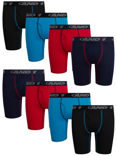 AND1 Boys Boxer Briefs - 8 Pack Performance Long Leg Boys Underwear Boxers with Functional Fly Pouch, 6