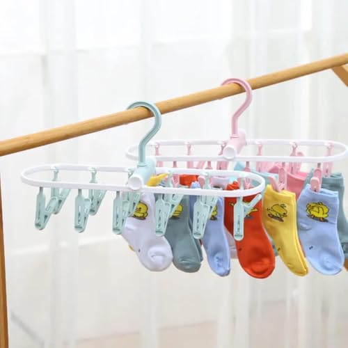 Image of Cloth Drying Hanger 12 Clips,360 Degree Portable and Foldable Clips,Baby Clothes, Clothes Drying Stand,Indoor Clothes, Space Saving Hanger, Travel Safe (Pink)
