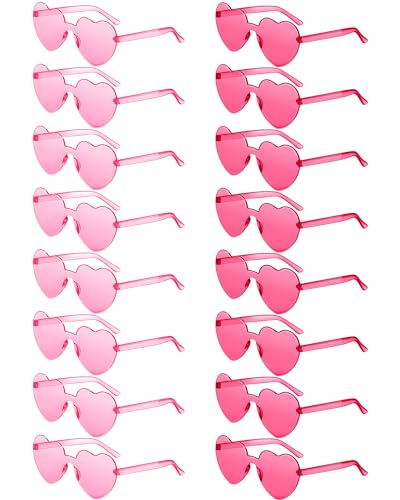 Image of Colzzy 16 Pair Heart Shaped Sunglasses Bulk Witch Birthday Party Sunglasses Candy Color Eyewear for Party Women(Rose Red, Pink)