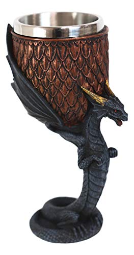 Ebros Gift Dragon Scales With Servant Winged Drake Stem And Base Drinking Wine Goblet Chalice 7.25