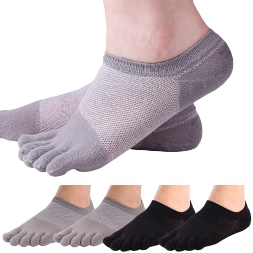 Meaiguo No Show Toe Socks for Men Women Five Finger Socks Running 4 Pairs