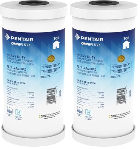 Pentair OMNIFilter TO8 Carbon Water Filter, 10" Heavy Duty Whole House Granular Carbon Taste & Odor Replacement Filter Cartridge, 10" x 4.5", 25 Micron