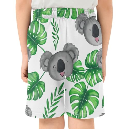 J JOYSAY Koala Monstera Leaves White Boys Athletic Shorts Kids Youth Casual Shotrs with Elastic Waistband Pockets3