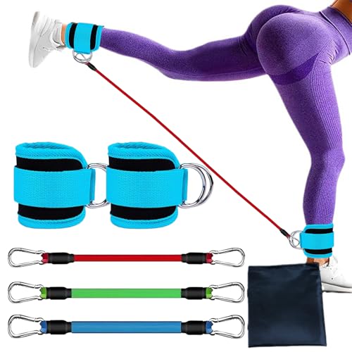 Quixotical Fasce di Resistenza alla Caviglia con Polsini, Attrezzatura per Allenamento Glutei, Attrezzatura per Esercizi per Gambe e Glutei, Ankle Straps Gym per Uomo & Donna (Blu)