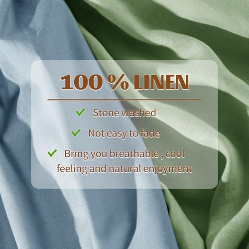 Image of 100% Pure Linen Sheet Set 4pcs Natural Linen Sheets Queen Size, Moisture-Wicking Bedding Set Up to 16 inch Deep Pocket (Green Queen)