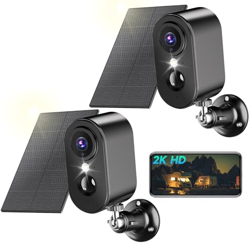 PESAIR 2K Camera Surveillance WiFi avec Panneau Solaire - Caméra Surveillance WiFi Exterieure sans Fil Batterie, Vision Nocturne Couleur, Extérieure/Intérieure, PIR Détection Mouvement, IP66, Noir-2