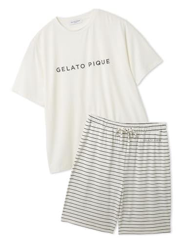 [ジェラート ピケ] 【HOMME】レーヨンロゴTシャツ&ボーダーハーフパンツセット PMCT261368 メンズ OWHT Lの商品画像（Amazon）
